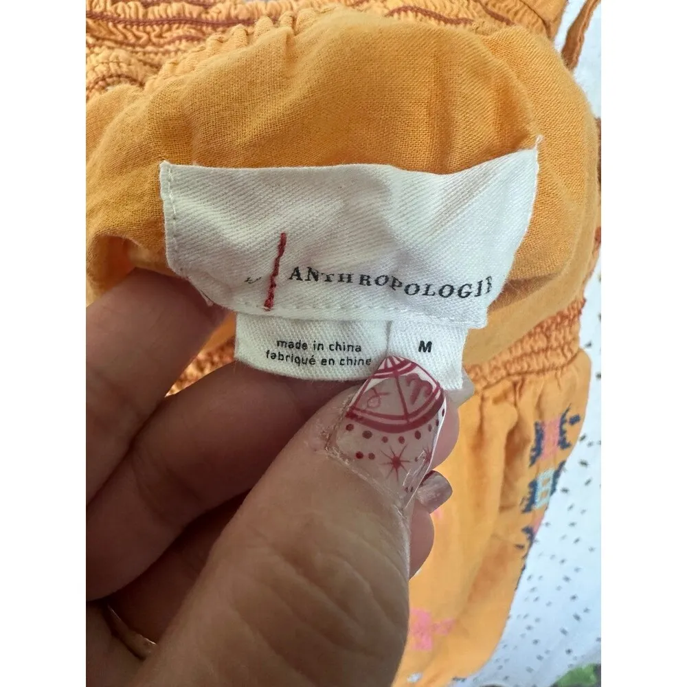 By Anthropologie 100% Cotton Embroidered Smocked Swing Self Tie Tank Top M - Image 4