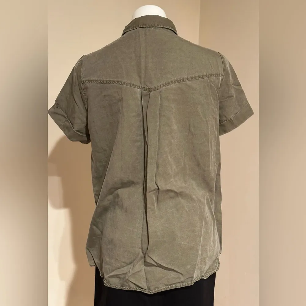 JANE + DELANCEY Olive Green Button Down Collard Cuffed Sleeves Casual Top Sz M Size M - Image 3