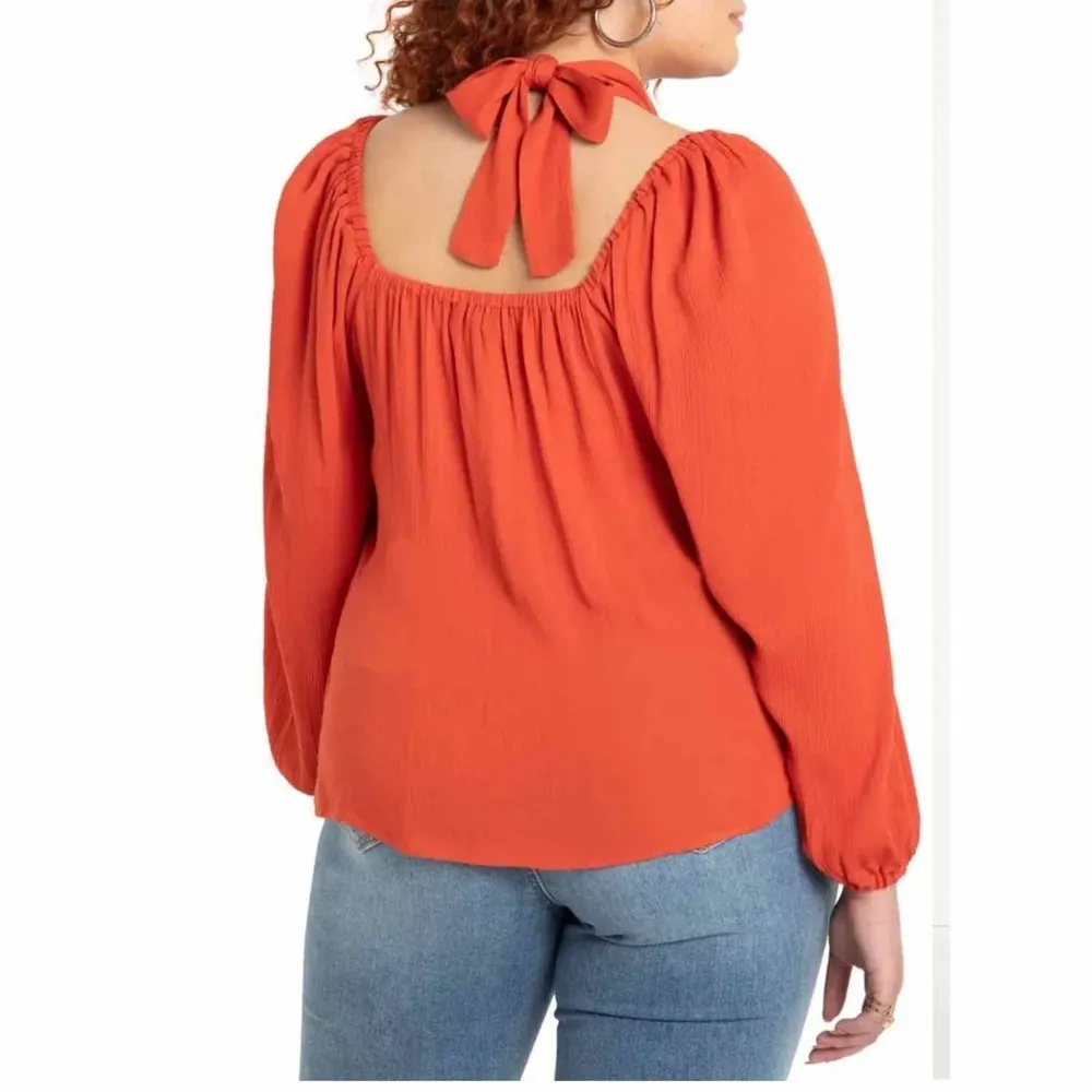 Eloquii Halter Square Neck Long Sleeve Top Size 18 Burnt Orange - Image 4