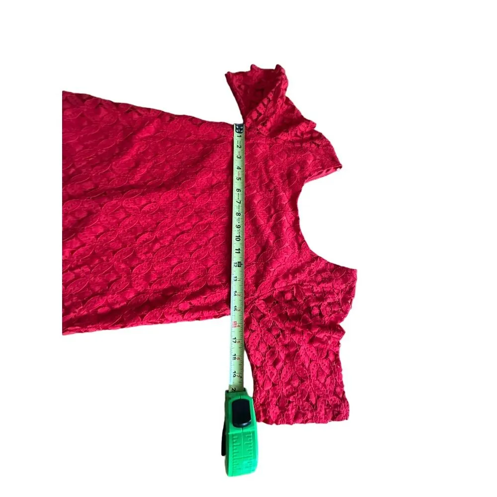 Love Notes Size M Red Lace Dress Bell Sleeves Oversized Zipper Classic Demure - Image 8