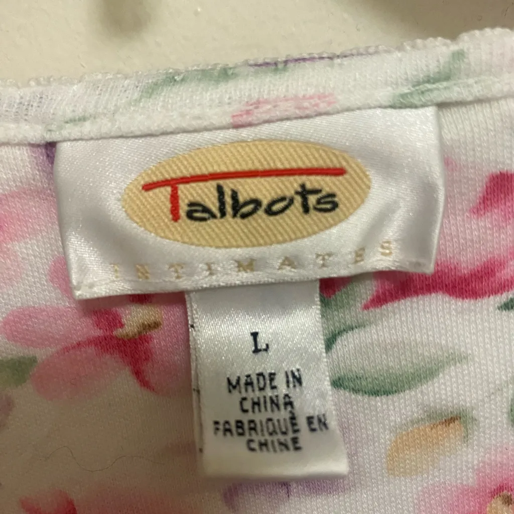 Talbots Womens Long Sleeve Pajama Top Shirt L Large Pink Floral Print On White - Image 2