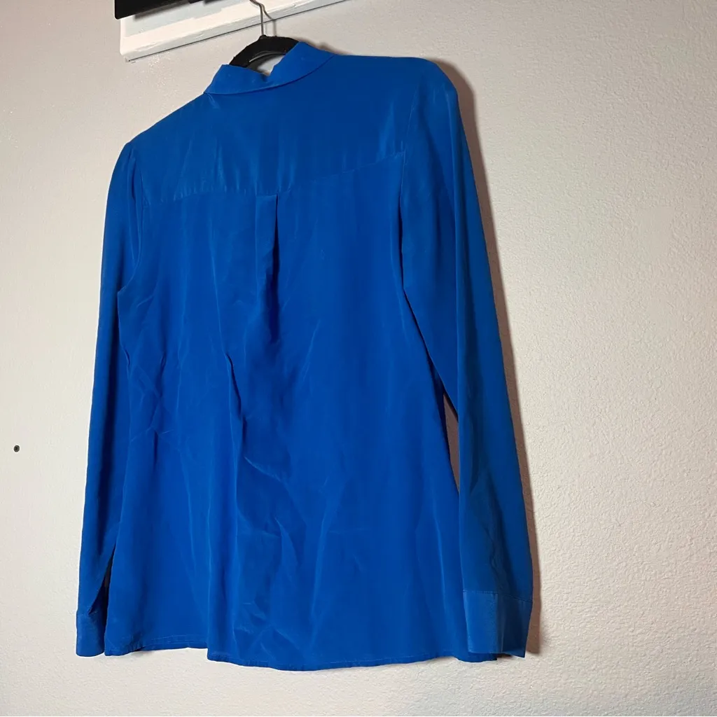 Worthington  Silk Button Up Blouse Royal Blue Long Sleeve Size Small Flaw - Image 5
