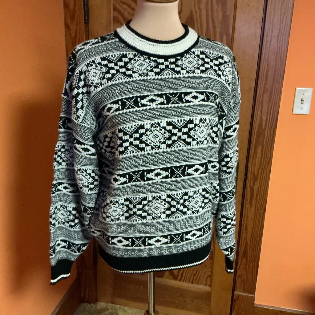Vtg 80s Nordic Oversized Grandpa Sweater Size L - Image 3