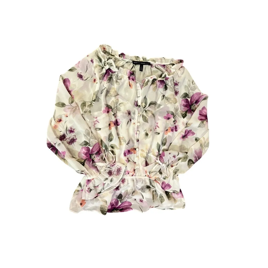 White House Black Market Womens 6 Floral Blouse Ecru Violet Ruffle + Tank NWT - Image 12