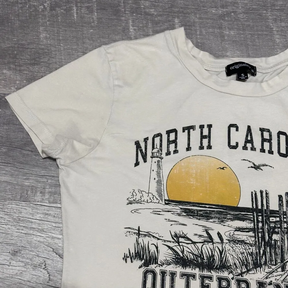 Outer Banks T Shirt Womens S Cream Cotton Made in USA Slight Crop - Image 3