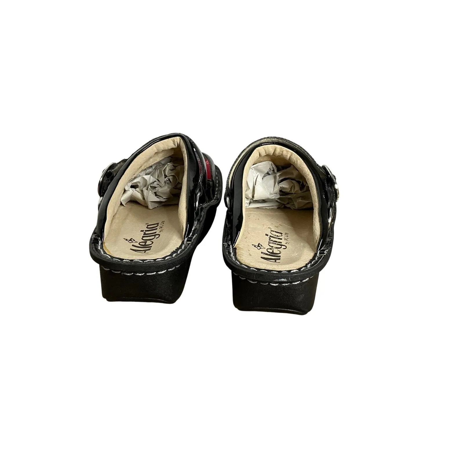 Alegria Clogs Tartan Plaid Patent Leather Slip On Platform Mules Black Red Sz 4 - Image 4