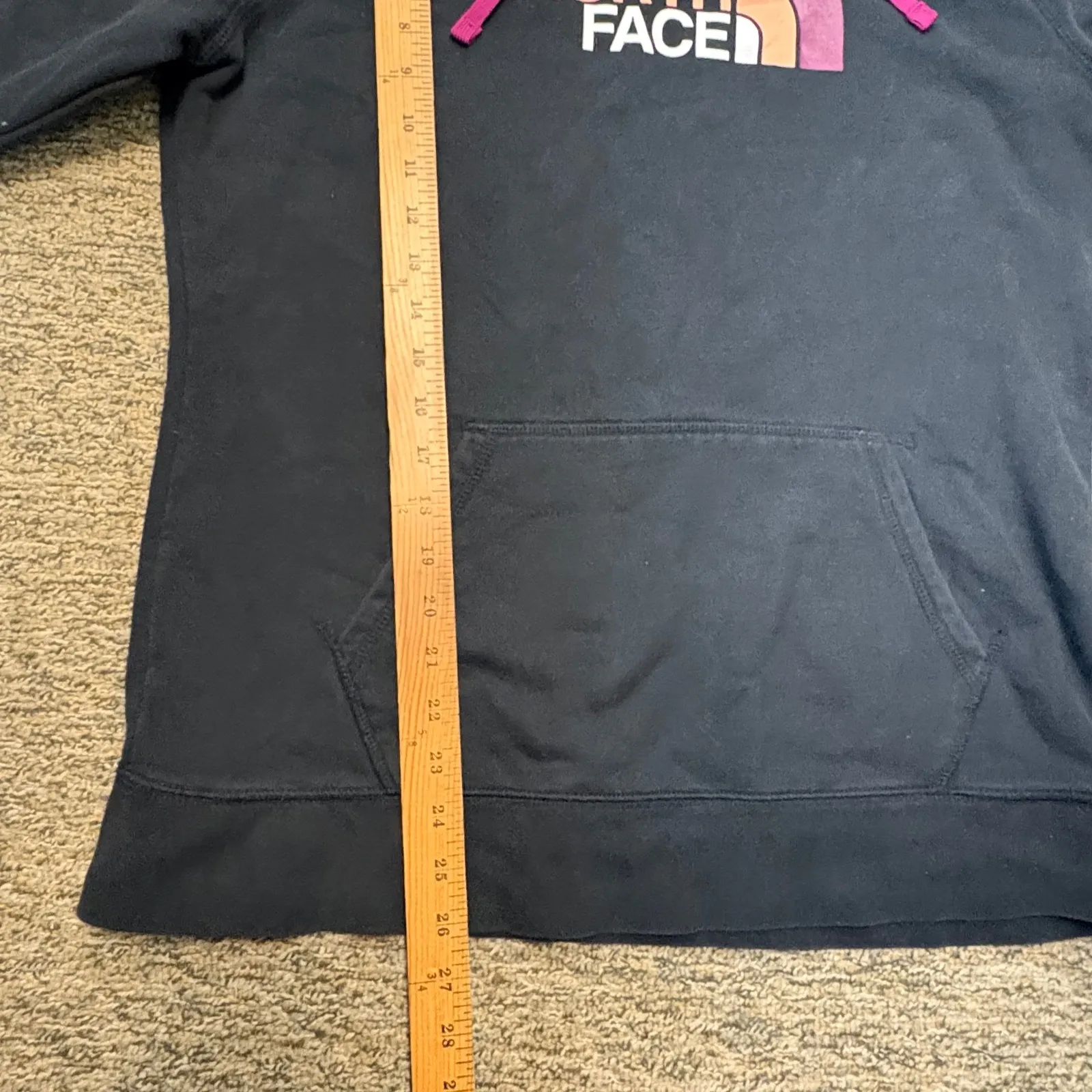 The North Face Womens Hoodie Gray Pink Logo Pullover Hooded Sweatshirt XL - Image 4