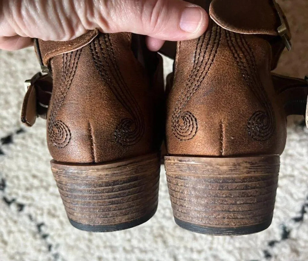 Roper Willa women's 7.5 brown western ankle boots with buckles cowgirl texas - Image 5