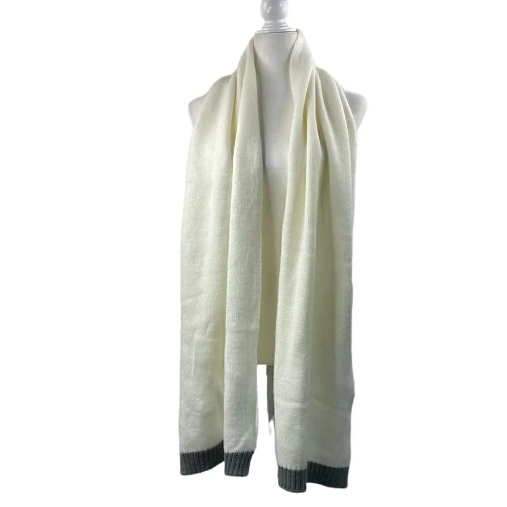 SCARF Tight Knit Rectangular Cream and Gray cozy warm White - Image 4