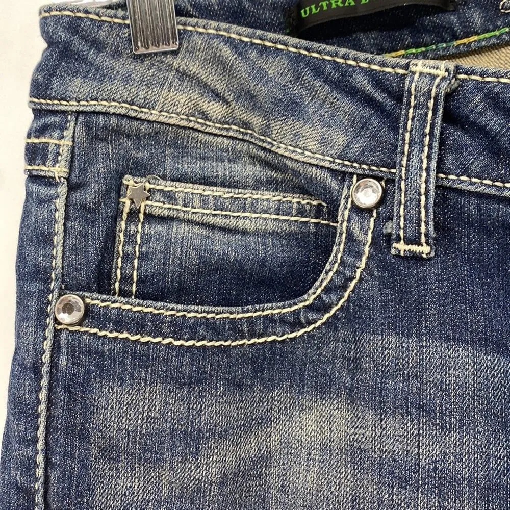 Wrangler Rock 47 angel wing embroidered sparkle ultra Low rise bootcut Y2K - Image 4