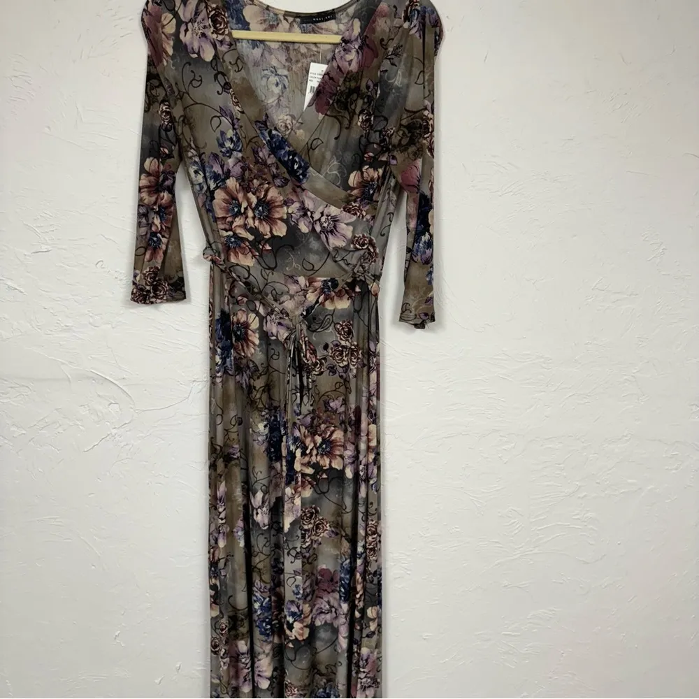 Kei West Grey Moody Floral Faux Wrap Maxi Dress Womens S Fall Cottage Core - Image 9