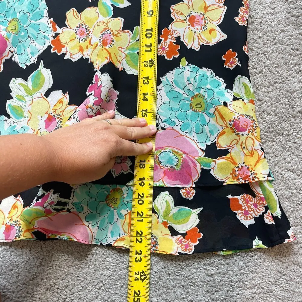 VTG Floral Skirt Tiered Ruffle Midi Stretch Small Cottagecore Fairycore‎ Boho Black - Image 10