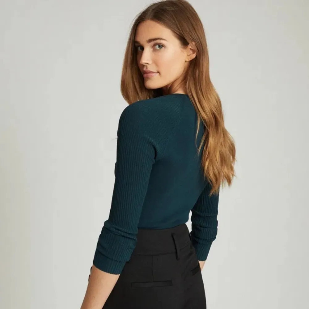 REISS Lexi Zip Neck Top teal sz M - Image 4