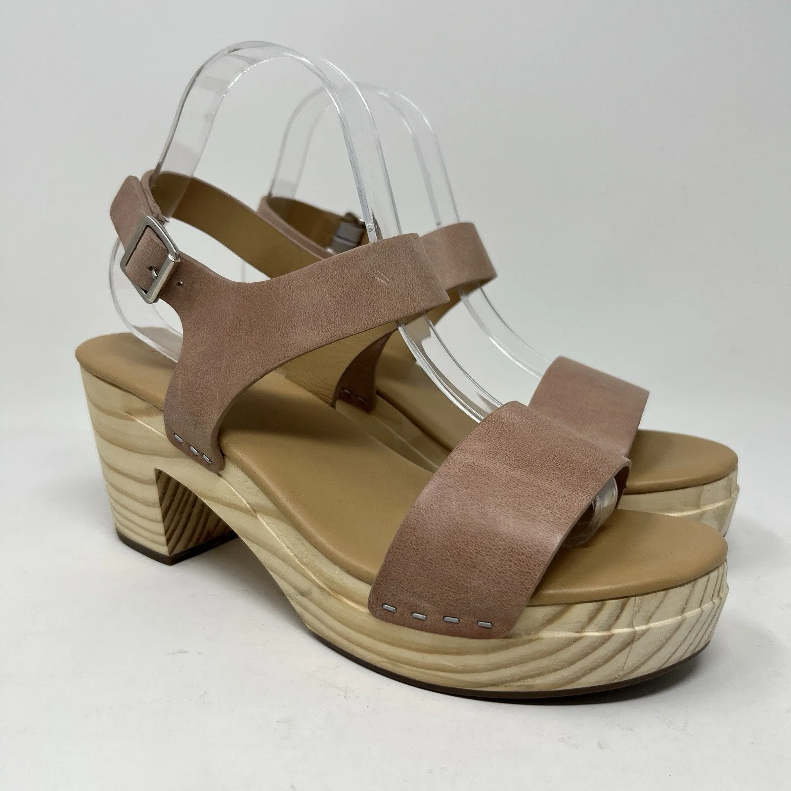 Nisolo All Day‎ Open Toe Clog Sandals Almond Brown Leather Platform Shoes Size 9 Tan - Image 3