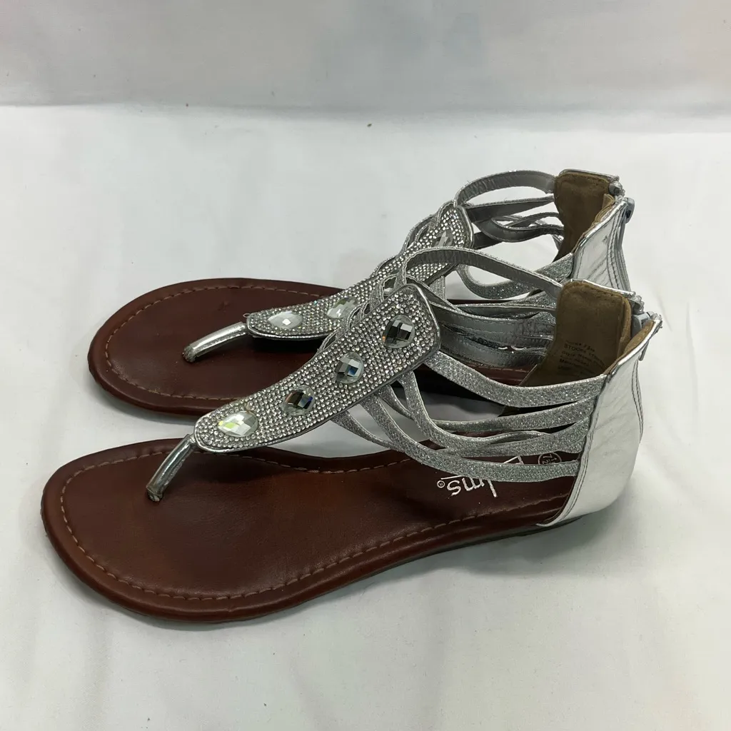 PALMS PAIGE GLADIATOR SILVER WEDGE SANDAL 7.5‎ TEARDROP CLEAR JEWELS STRAP - Image 2