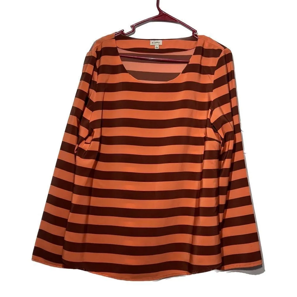 127-Cremieux, women’s large, long sleeve, 100% polyester striped blouse - Image 1