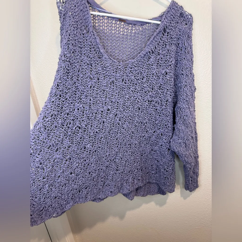 Free People Sunday Shore Cotton‎ Blend Chunky Open Knit Lavender Sweater Size M - Image 7