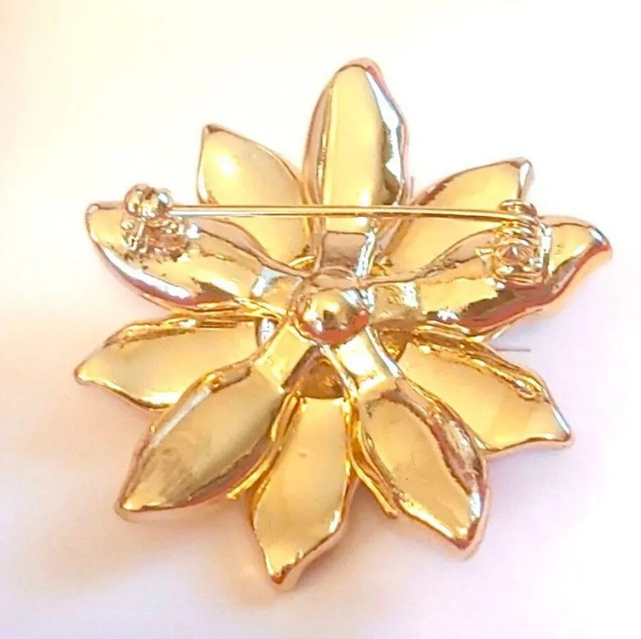 NEW Charter Club POINSETTIA FLOWER BROOCH Red Gold Tone Crystal Rhinestone Box - Image 3