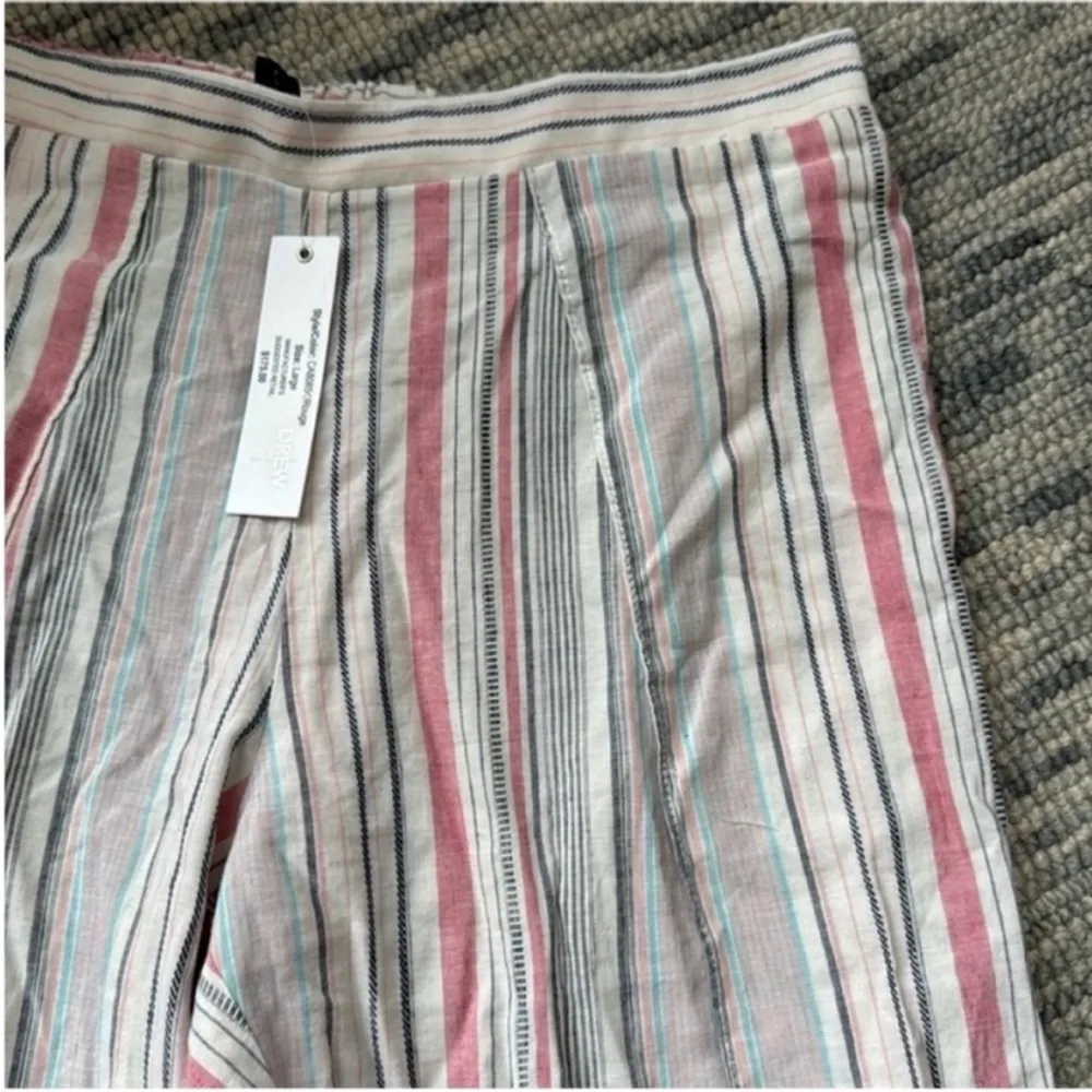 Drew  White and Blue Wide Leg Pants with Side Slits - Image 4