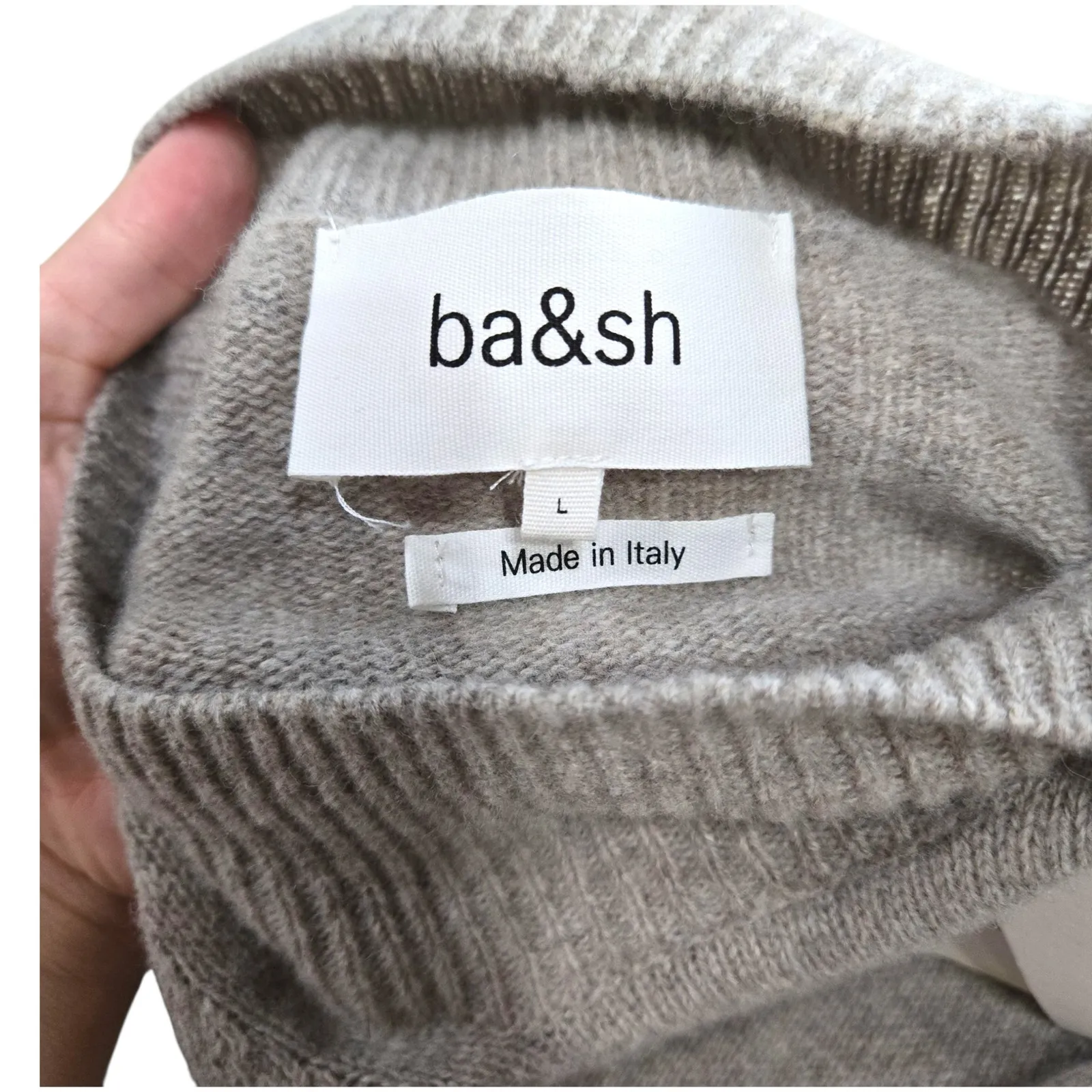 ba&sh Felicity Beige Wool Blend Knit Puff Sleeve Midi Sweater Dress Size Large - Image 7