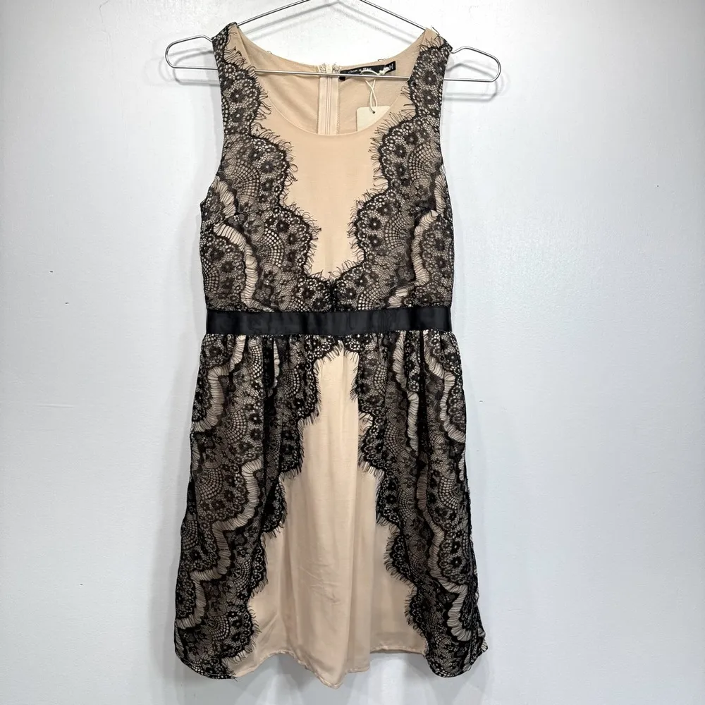 Beige Semi Sheer Dress with Black Eyelet Fringe Trim Doe & Rae Whimsigoth Fairy - Image 10
