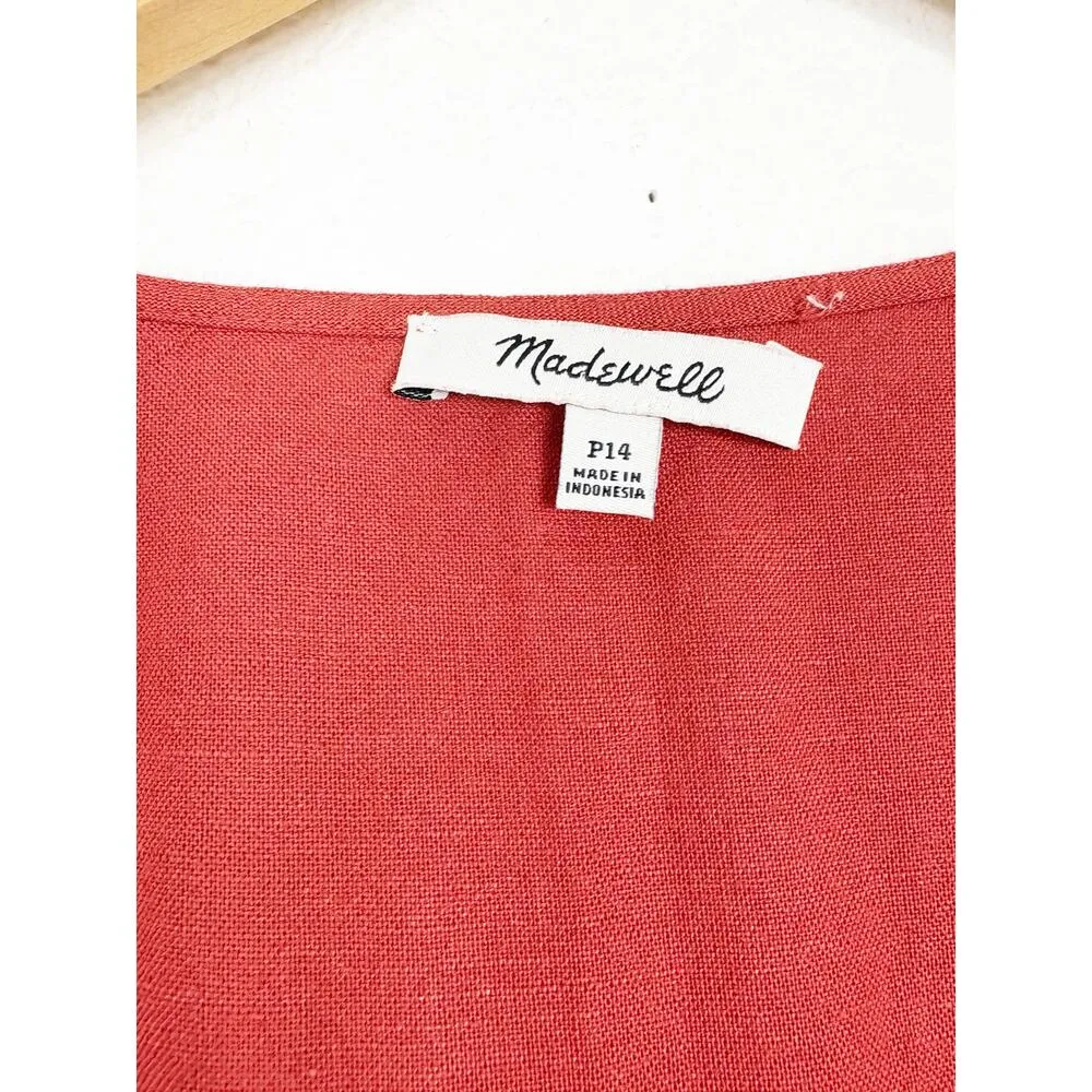 Madewell Linen-Cotton Pleat-Sleeve Jumpsuit Size 14P Rust Short Sleeve Cropped - Image 5