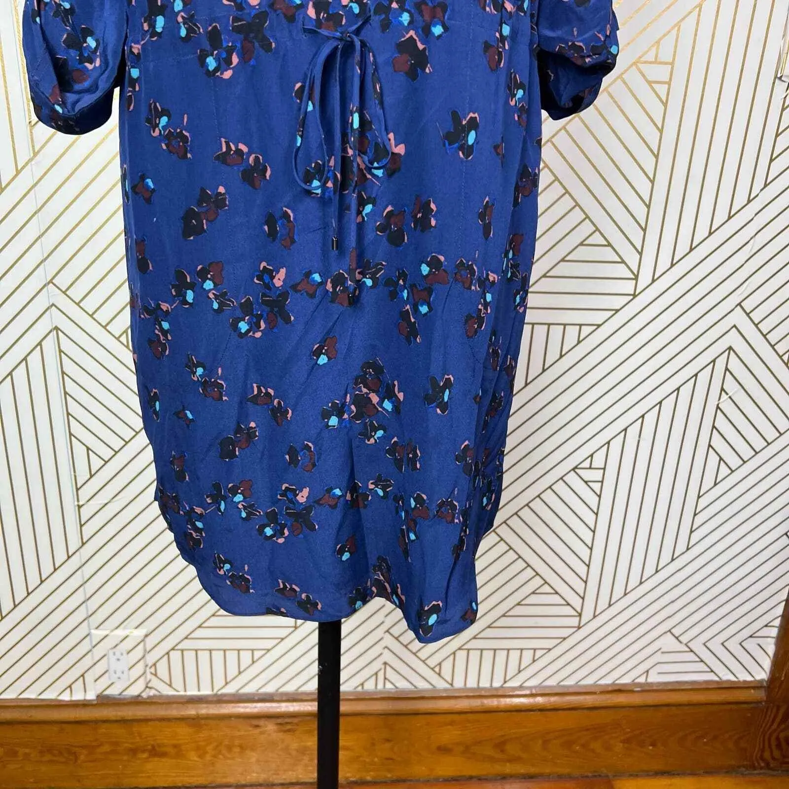 Rebecca Taylor Blue Abstract Floral Print Silk‎ Shirtdress Size US 6 - Image 5