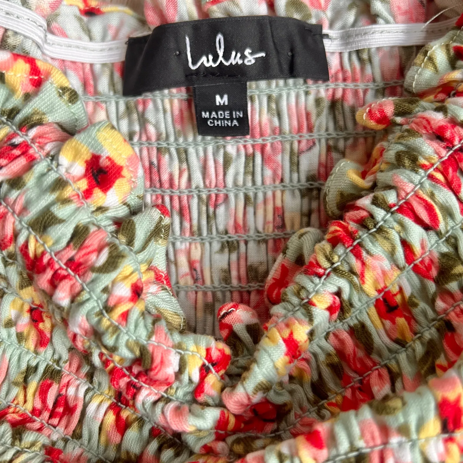 Lulu's Such a Flirt Sage Green Floral Smocked Peplum Short Sleeve Top M - Image 4