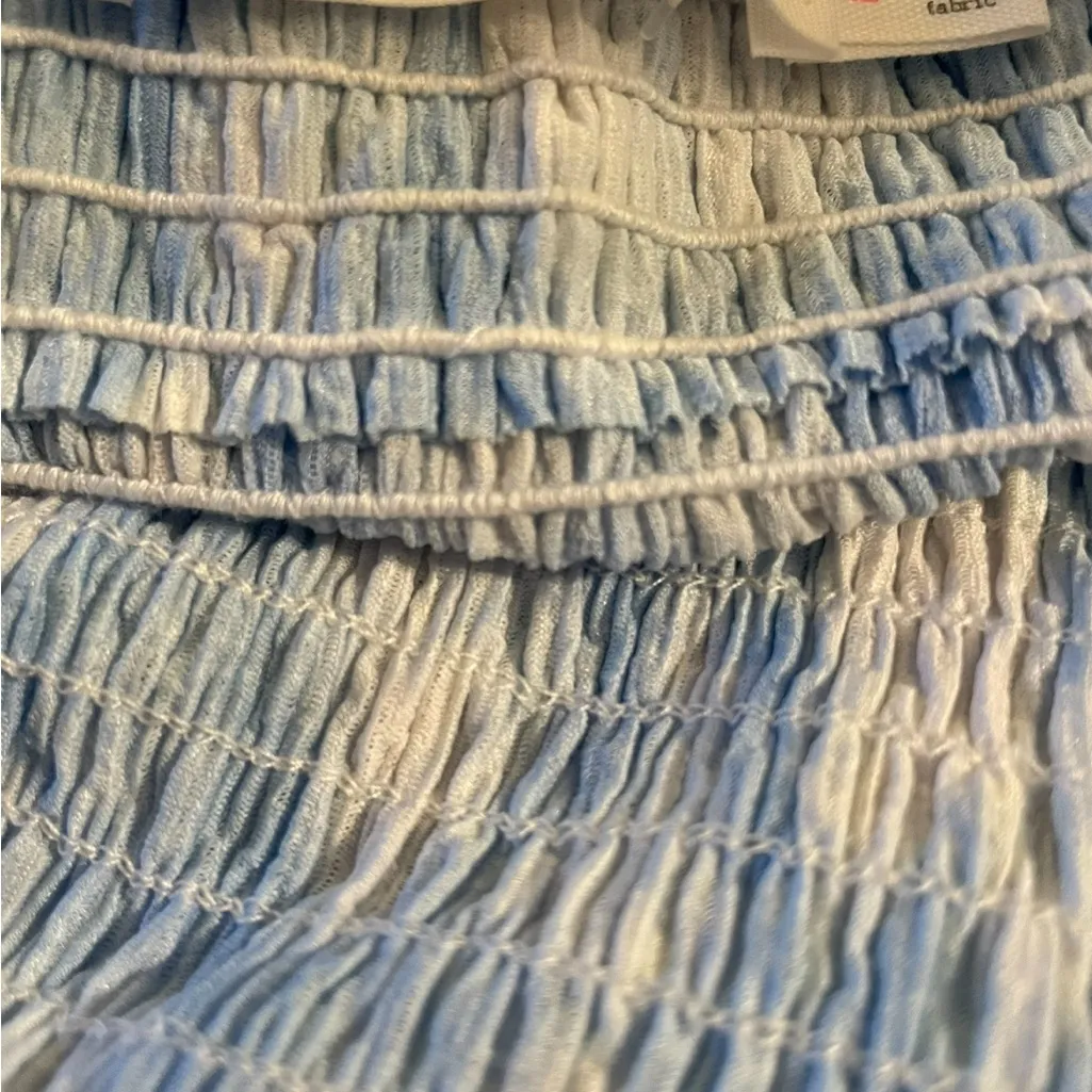 Lush Crop Top Women’s Blue White Tie Dye Smocked Large New with Tags - Image 8