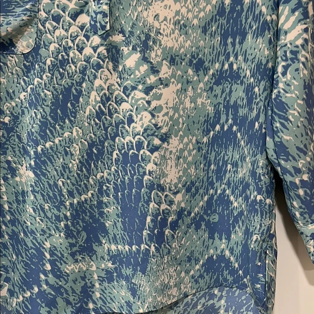 Karlie Blue Mandarin Collar Cuffed Sleeve Blouse - Image 6