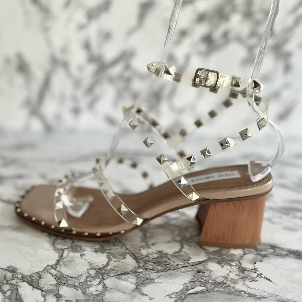 Steve Madden Impel Stud Clear Strap Block Heel Sandals 9.5 - Image 7