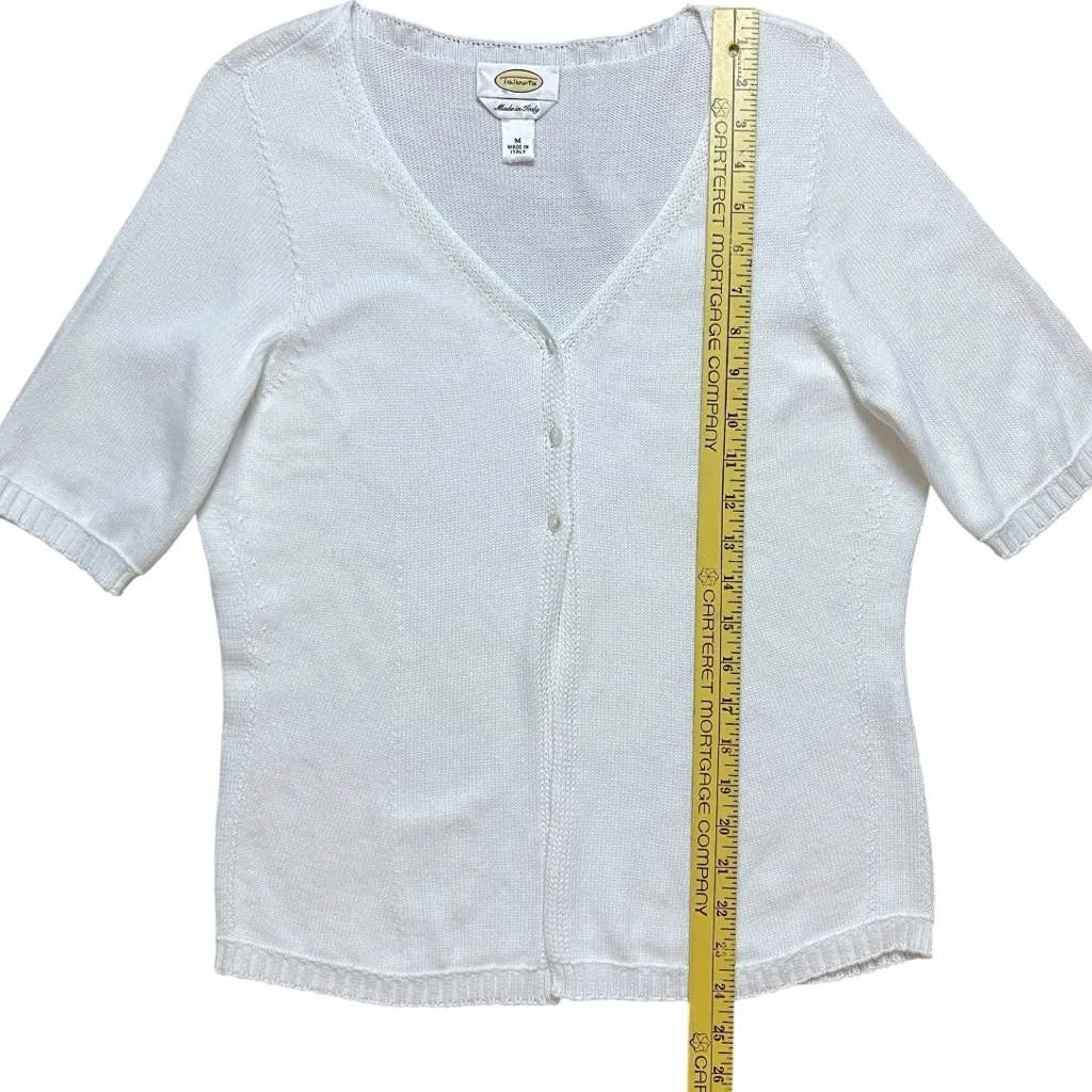 Vintage Talbots Knit Cardigan Womens Medium White 100% Cotton 90s Made In Italy - Image 13