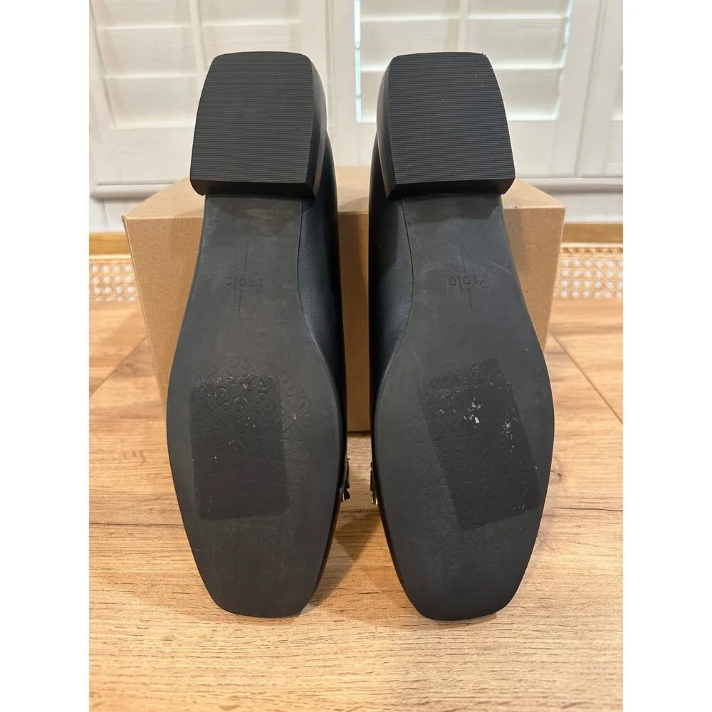 Linea Paolo Natalie Black Flats Size 7 NWOB Gold Chain Detail Unique Heel - Image 11