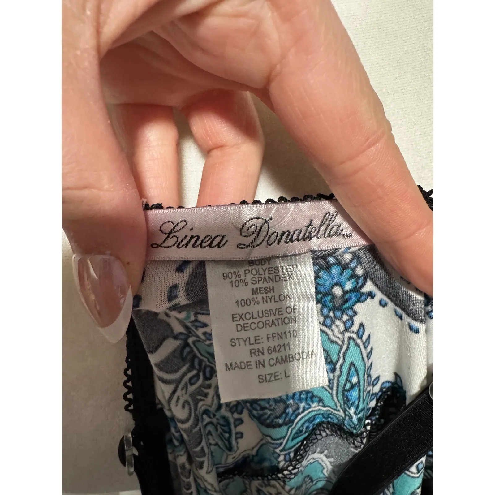 Linea Donatella Vintage Paisley Chemise Lingerie Nightgown Lace size Large Trim - Image 4