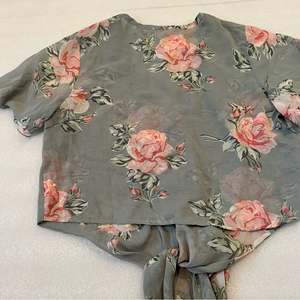 Show Me Your Mumu Floral Tie-Front Blouse - Green - Image 4