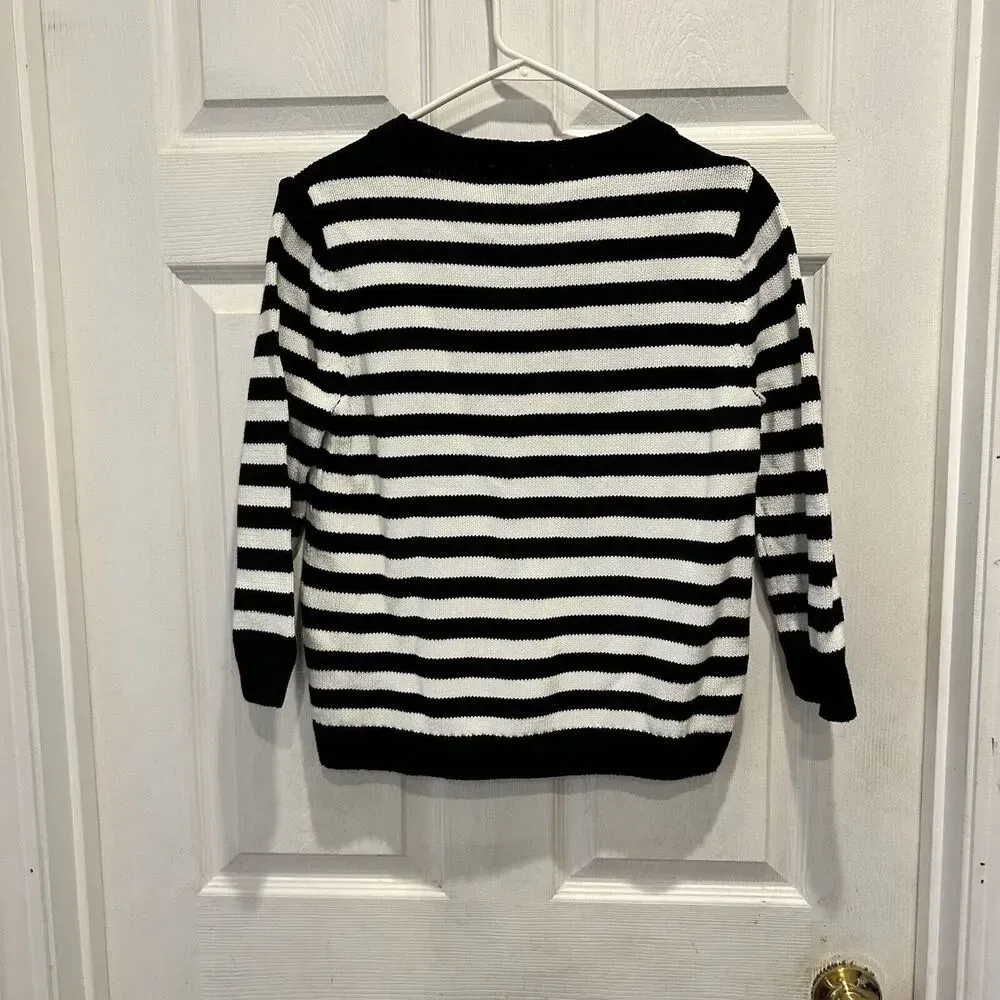 Forever‎ 21 Natural Fiber Cotton Black And White Striped Boxy Sweater Mod Style - Image 4