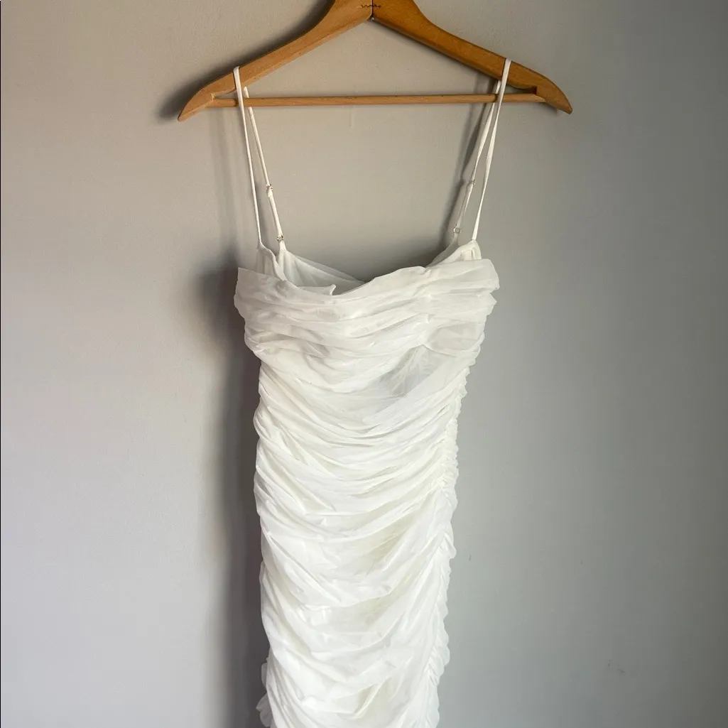 NEW Aliava Justina Ruched Organza Mesh Midi Dress (Off White Medium - Image 6