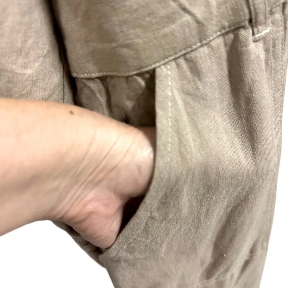 Beachlunchlounge Linen Rayon Blend Khaki Utility Long Sleeve Dress Womens XXL - Image 6