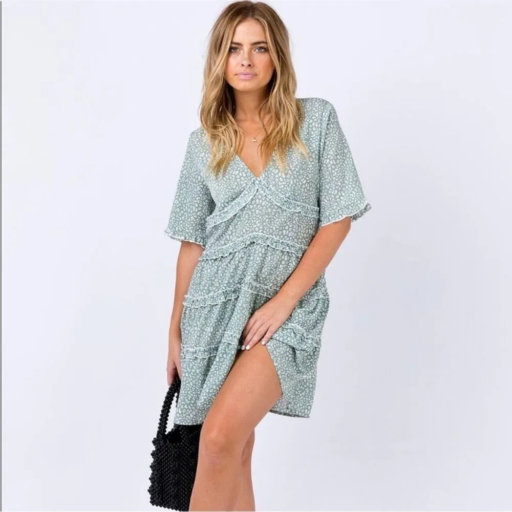 Princess Polly Size 4 Candice Sage Green‎ Ruffle Short Sleeve Mini Dress - Image 6