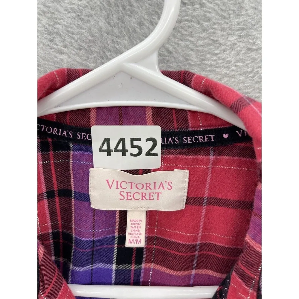 Victoria's Secret Women's Pajama Top Red Plaid Size Medium Button Front Cotton - Image 9
