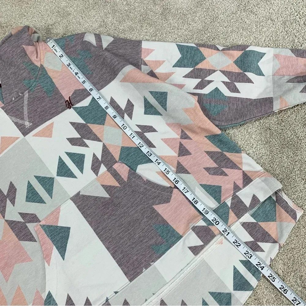 Hooey Women’s Roomy Burgundy Grey Hoodie Sweatshirt Longsleeve Aztec Print S Pink - Image 15