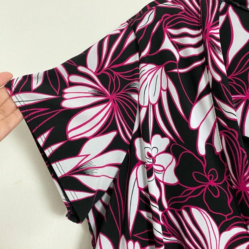 Briggs New York Women's Plus Size 2X Black White/Pink Floral Print Blouse - Image 5