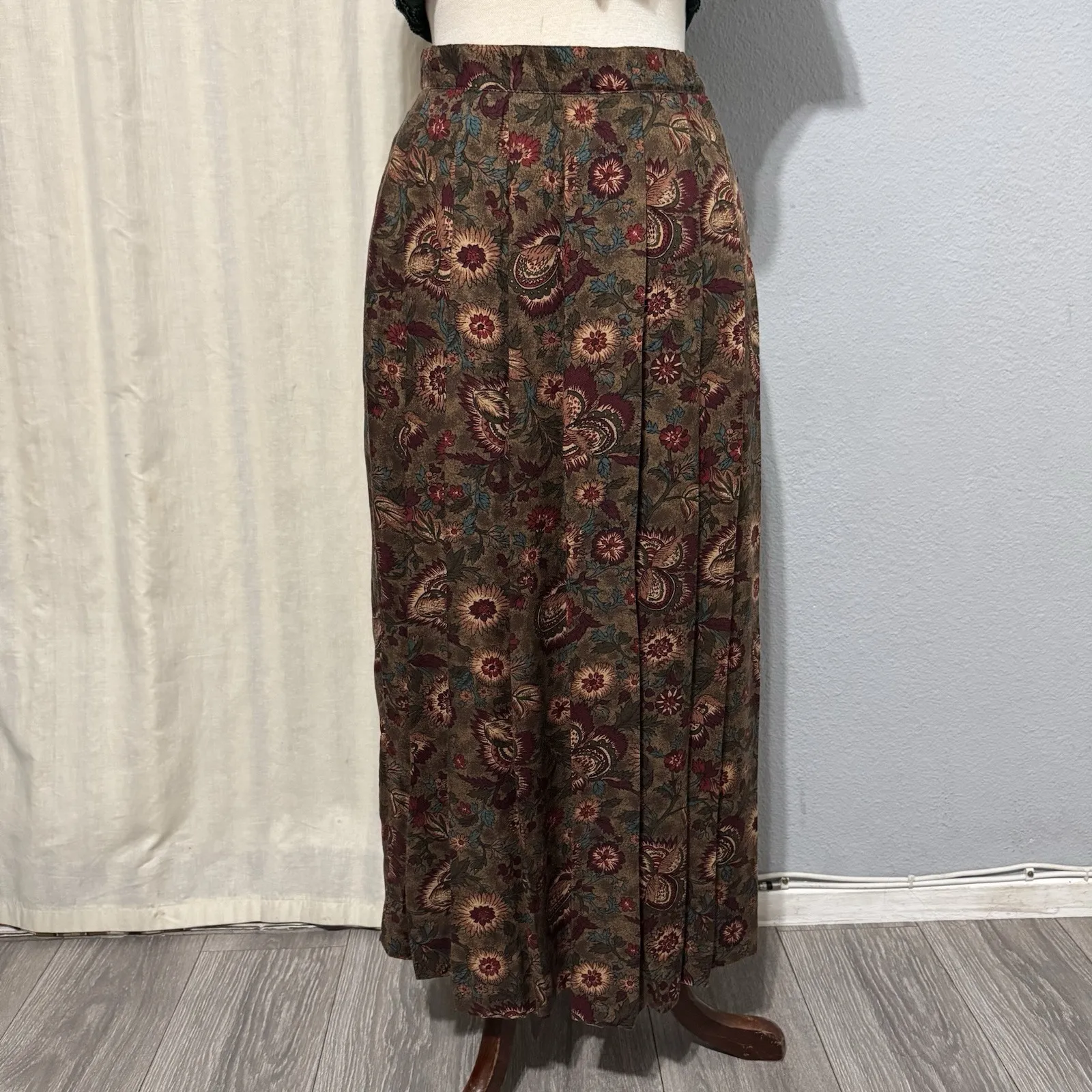 Vintage 90s Significance Paisley Patterned Long Maxi Pleated Skirt USA S Women 8 Brown - Image 4
