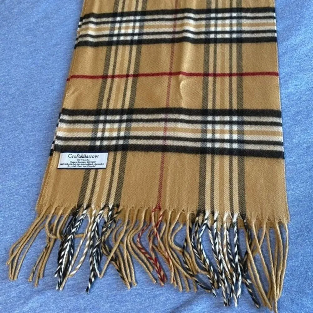 Popular Tan and Black Plaid Scarf Fringed Muffler - Image 2