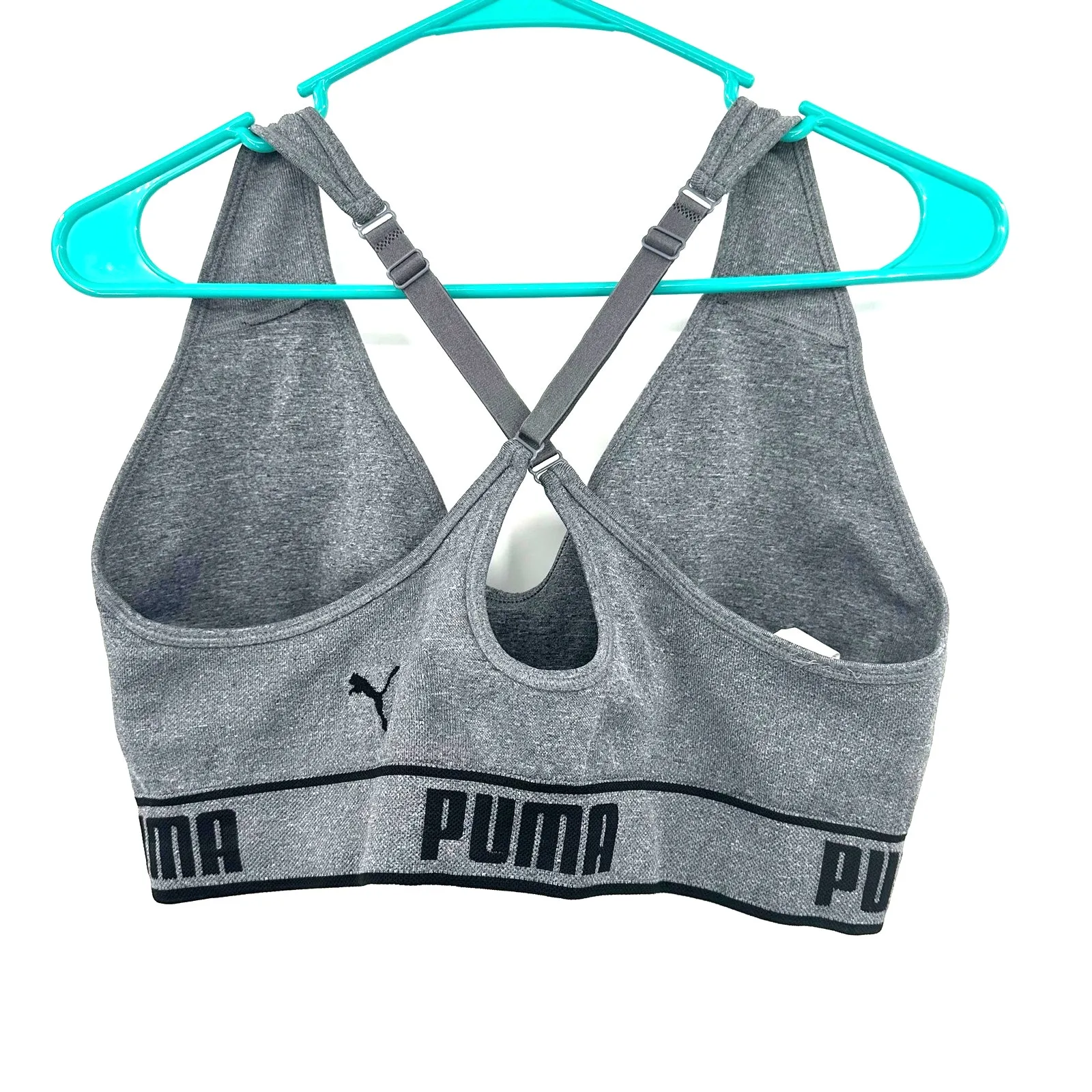Puma size large sports‎ bra cross over back gray logo band - Image 3