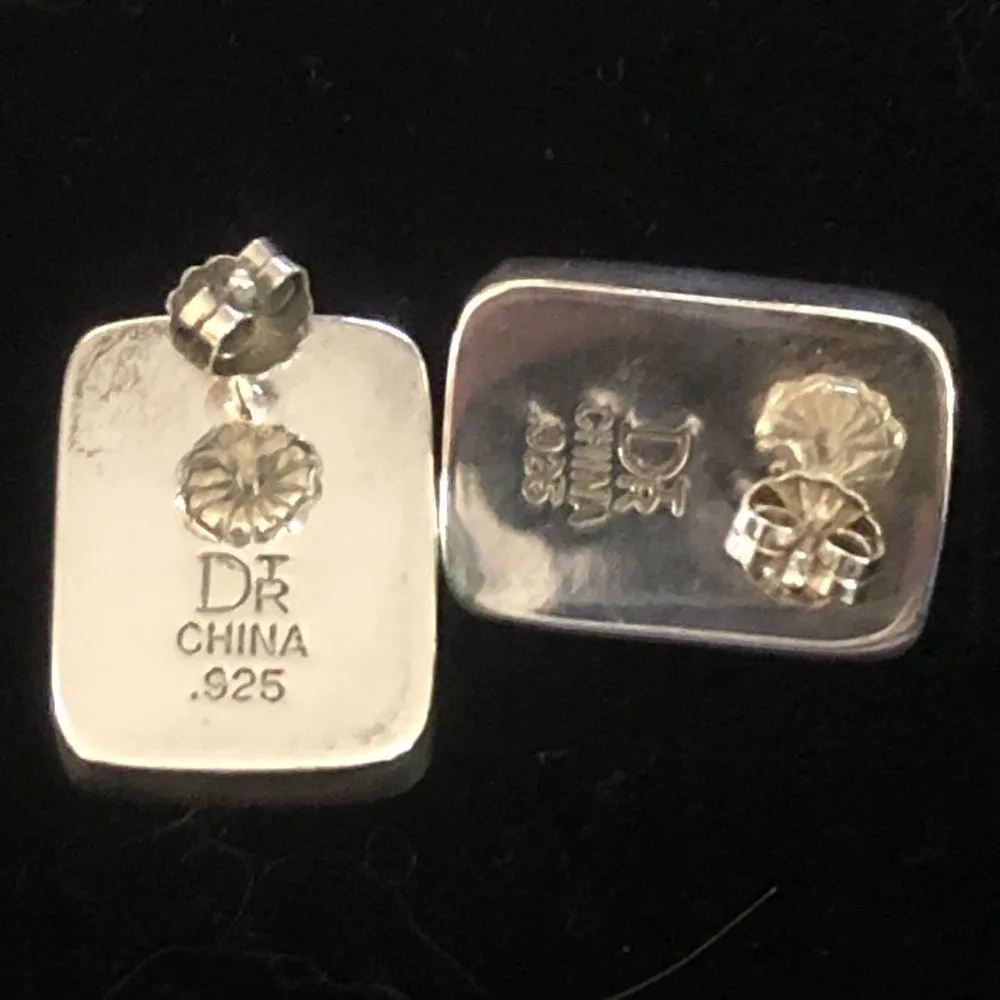 JAY KING DTR Green Turquoise Cabochon Sterling Silver Rectangular Earrings 925 - Image 5