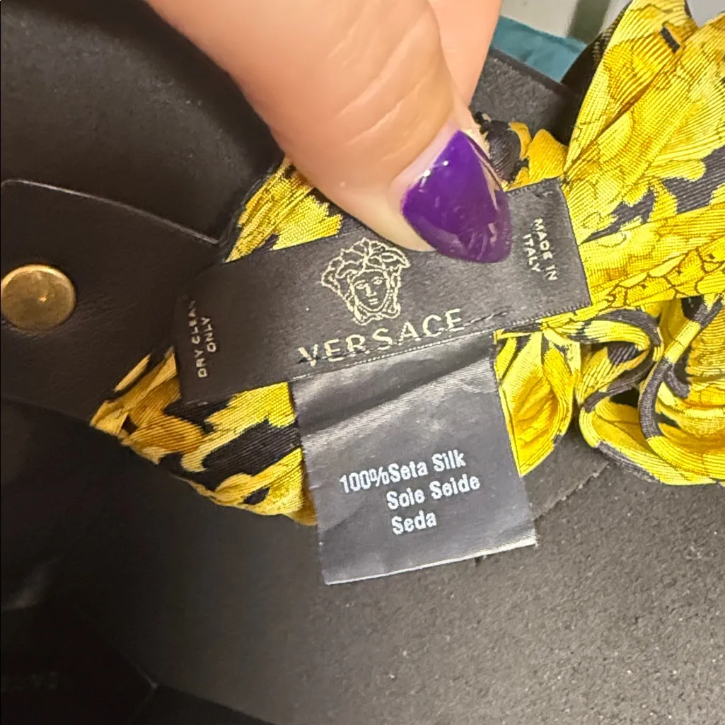 Versace Black Tote with Silk Scarf Closure and pouch - Image 8