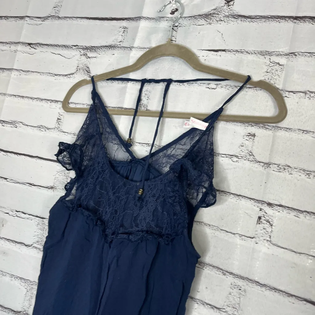 Xhilaration Navy Blue Chemise with Lace Trim Midi Dress SZ XS Formal Evening Y2K - Image 7