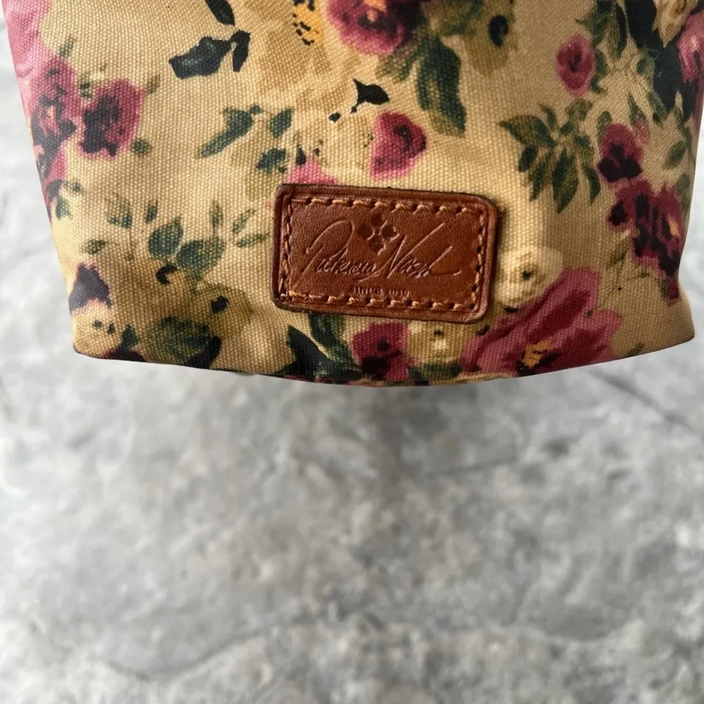 Patricia Nash Antique Rose Coated Linen Canvas Ria Tote Leather Trim Floral Tote - Image 9