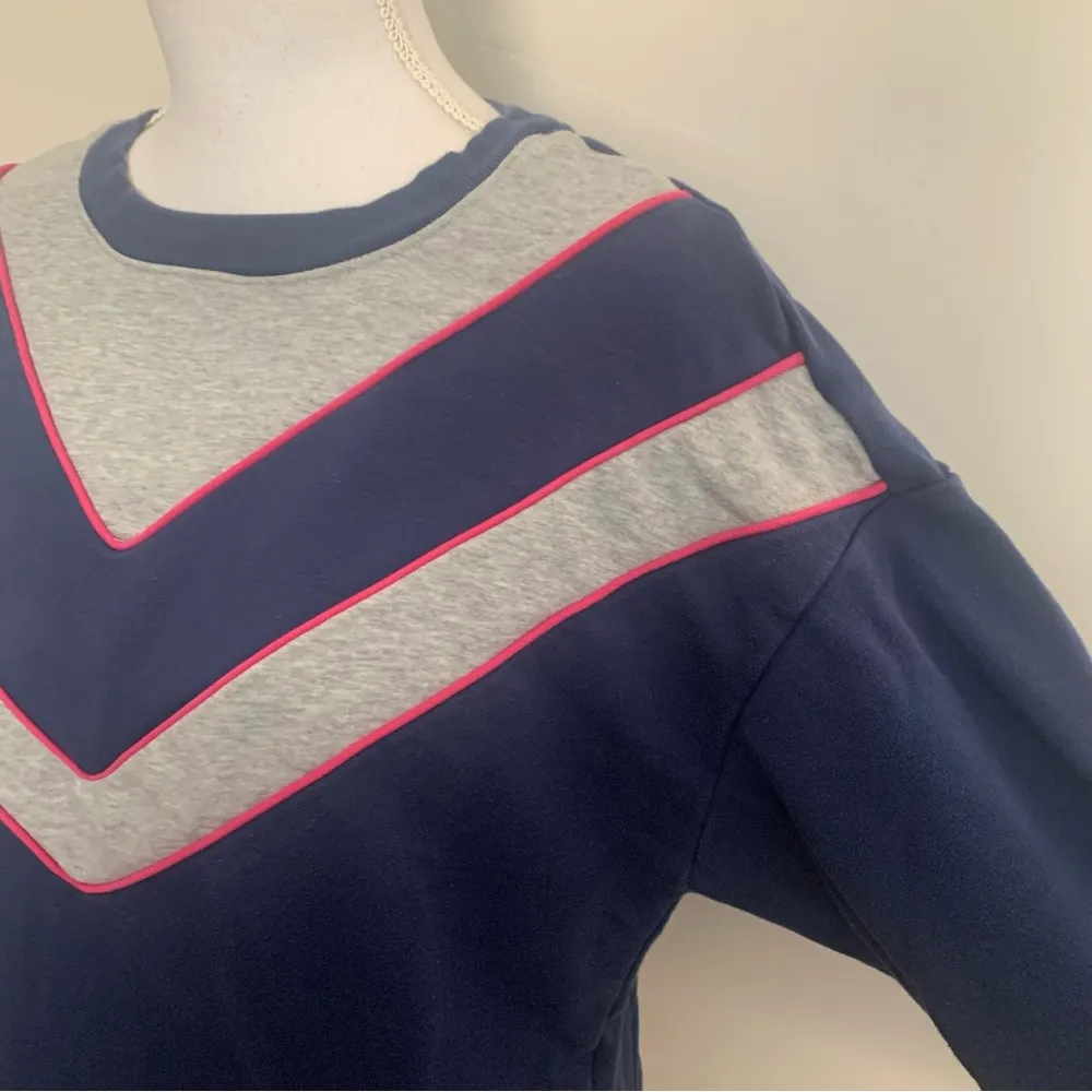 Anthropologie  Navy Sporty V-Striped Sweatshirt Size M - Image 6